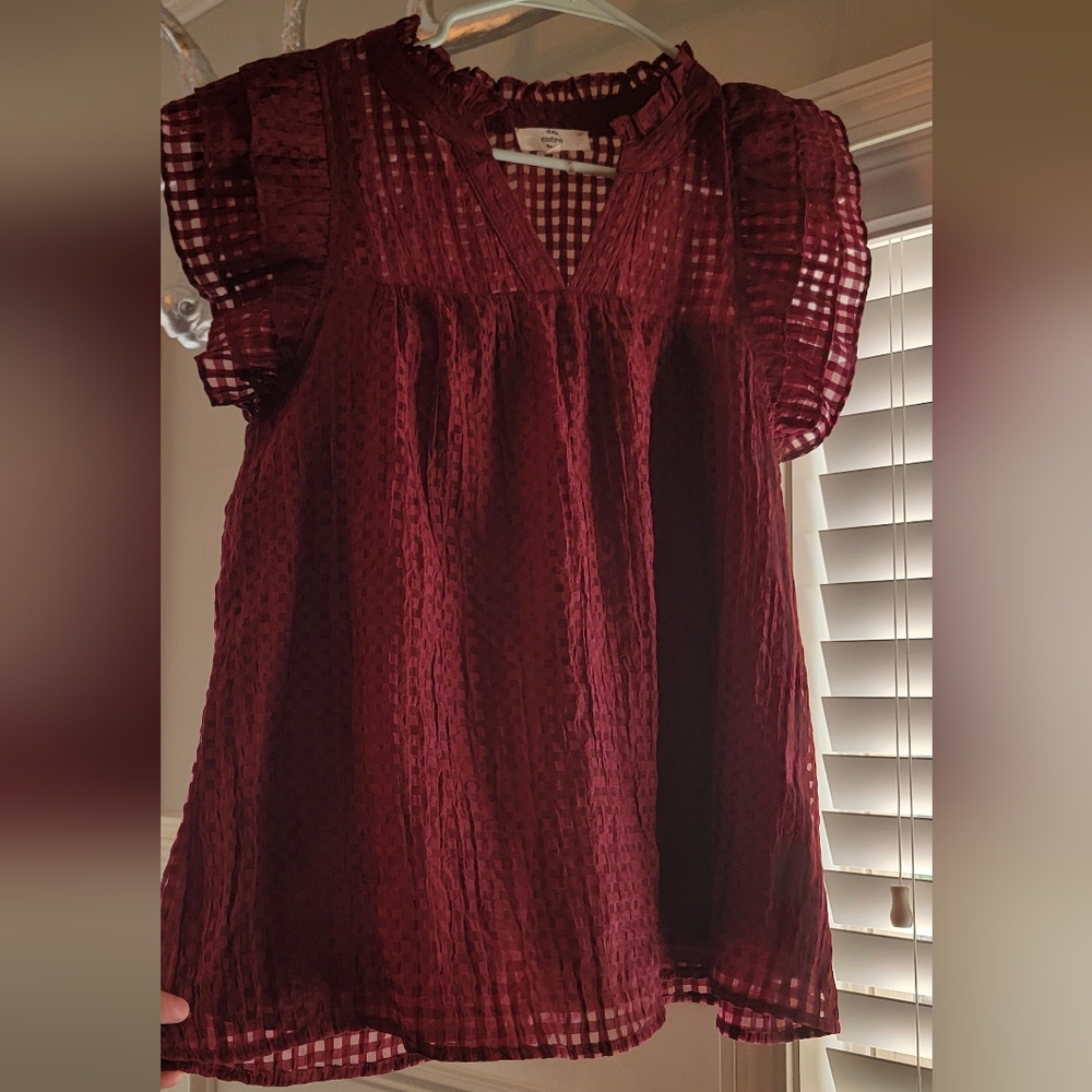 Maroon Ruffle Sleeve Top, size M